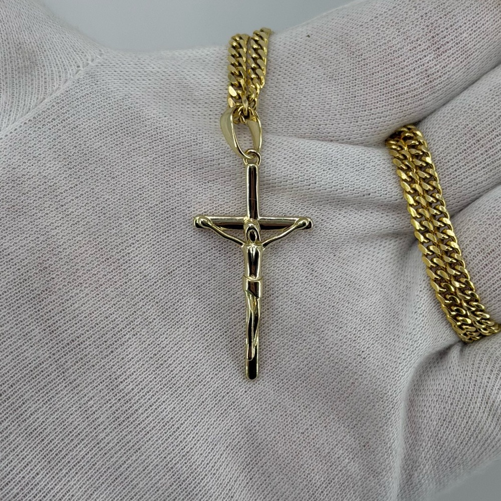 925 Sterling Silver 18K Gold Plated Crucifix Cross Pendant Approx. 3g Unisex